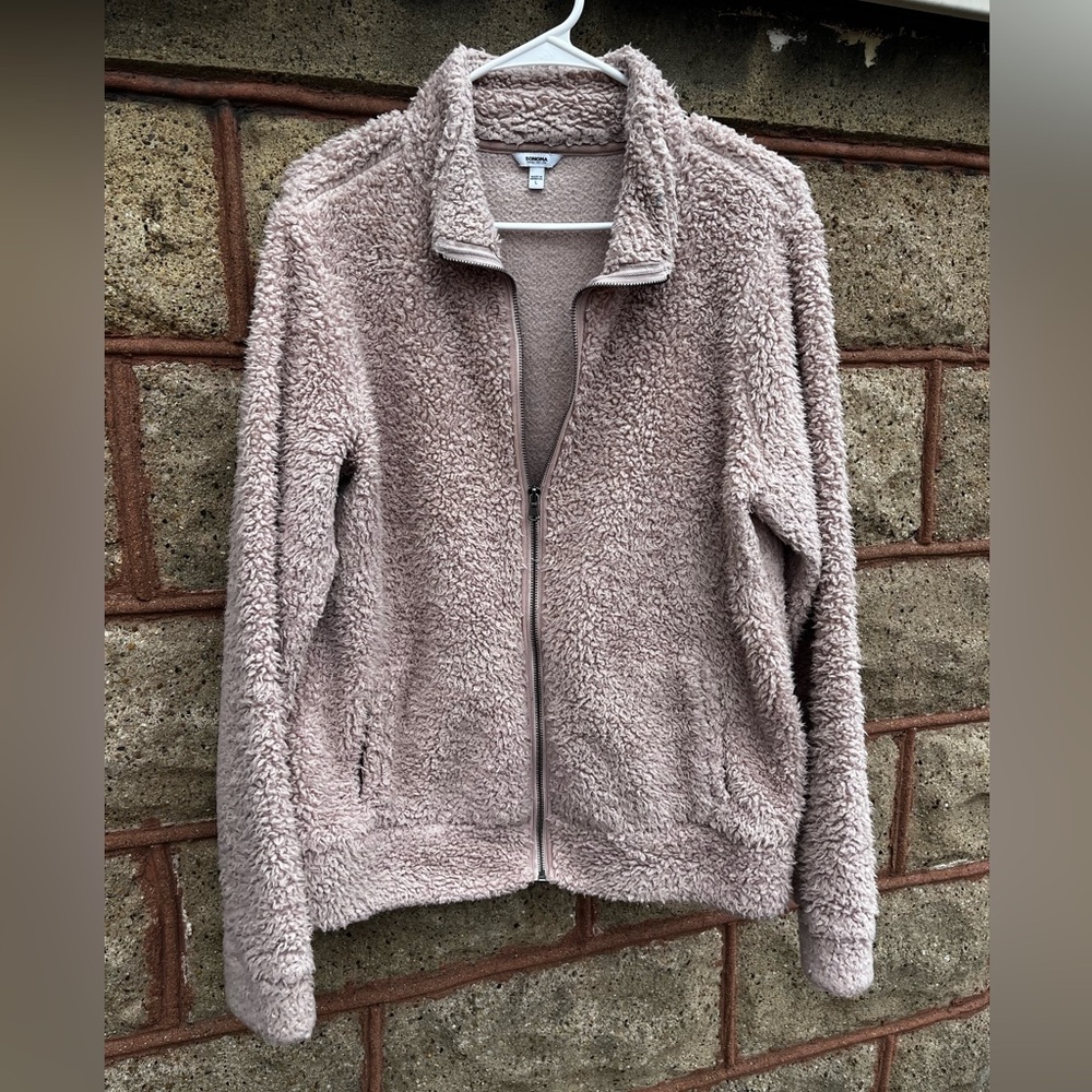 Sonoma large dusty rose pink women zippered jacket faux fur